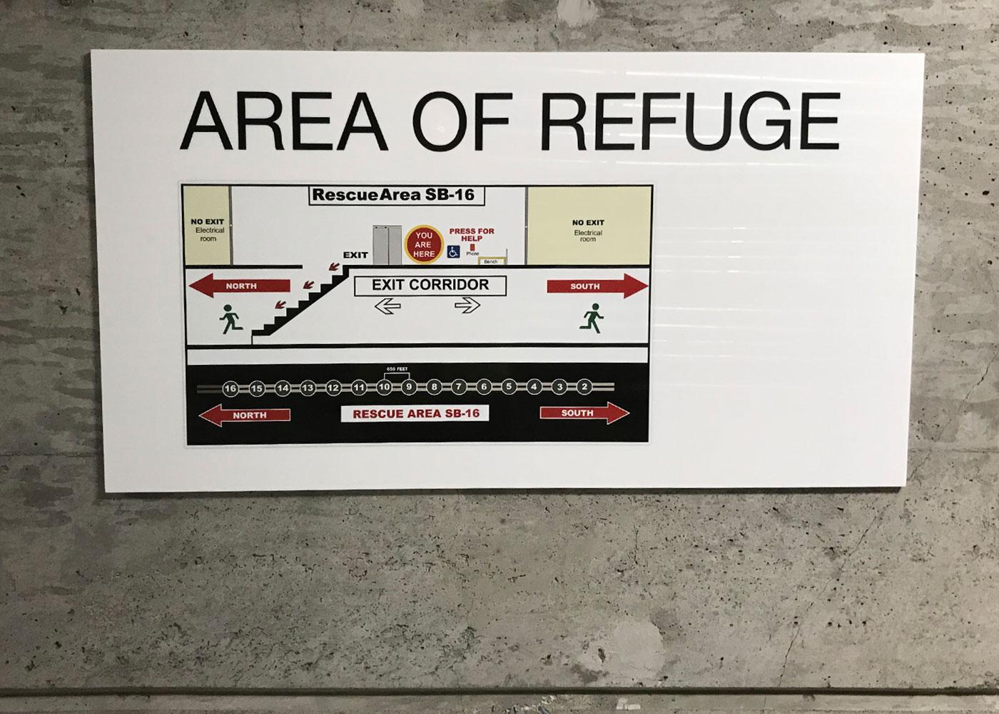Signage in Rescue Area of Southbound Tunnel access.